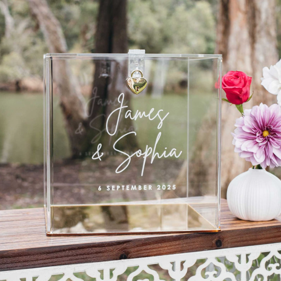 Clear Acrylic Wishing Well Box - Gold Lock