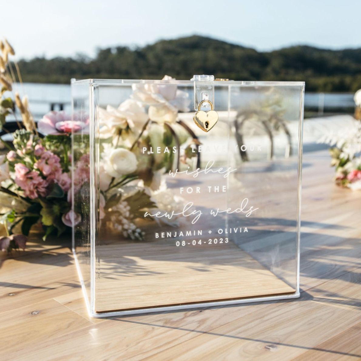 Clear Acrylic Wishing Well Box - Gold Lock