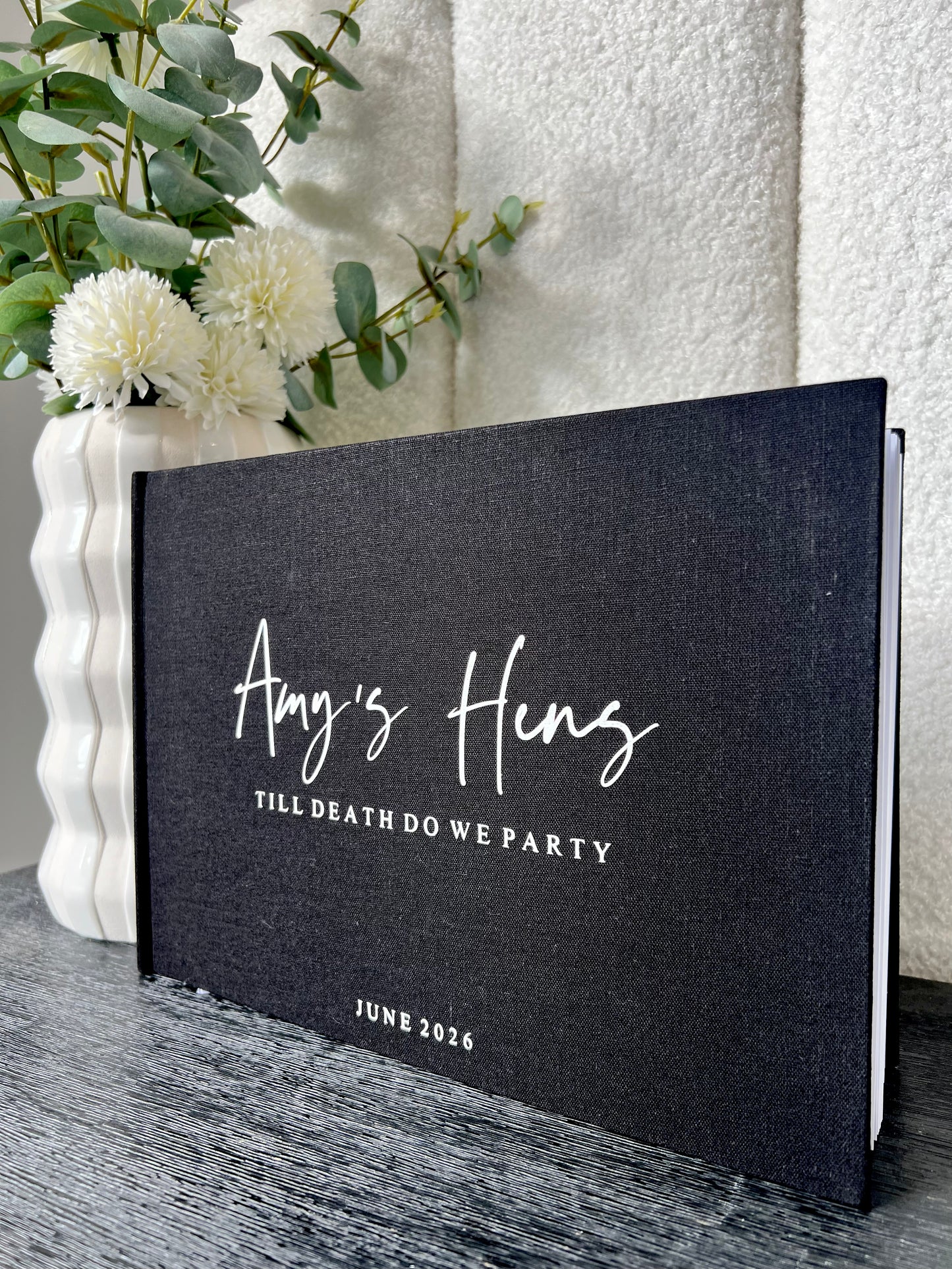 TILL DEATH - Personalised Linen Guest Book