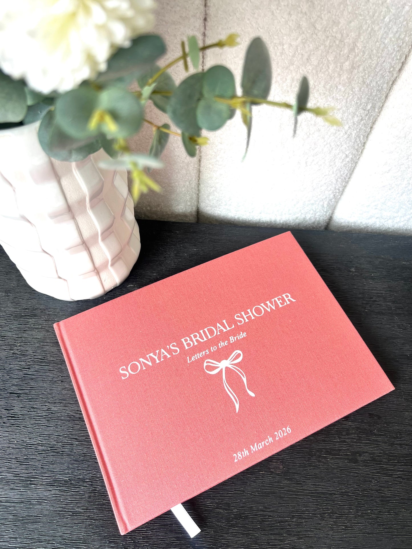 BOW BRIDAL SHOWER - Personalised Linen Guest Book