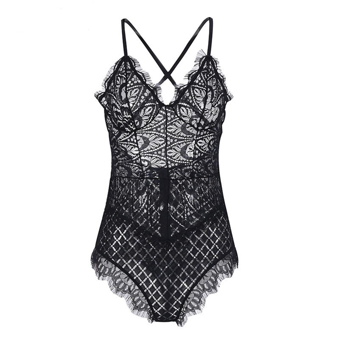 Lace Babydoll Bodysuit - Black