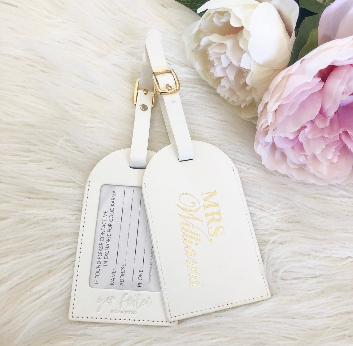 Personalised Leather luggage Tag - White