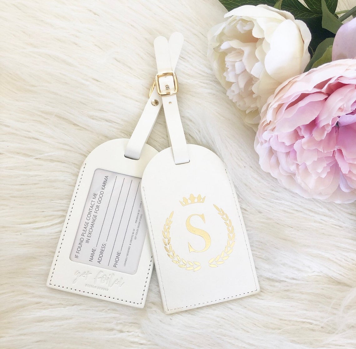 Personalised Leather luggage Tag - White