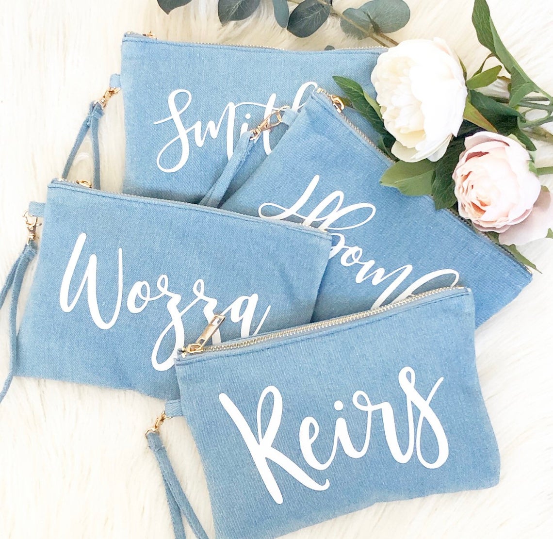 Cosmetic Bag - Light Blue Denim w/ Wrist Strap