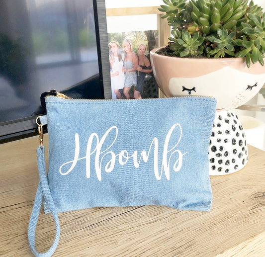 Cosmetic Bag - Light Blue Denim w/ Wrist Strap