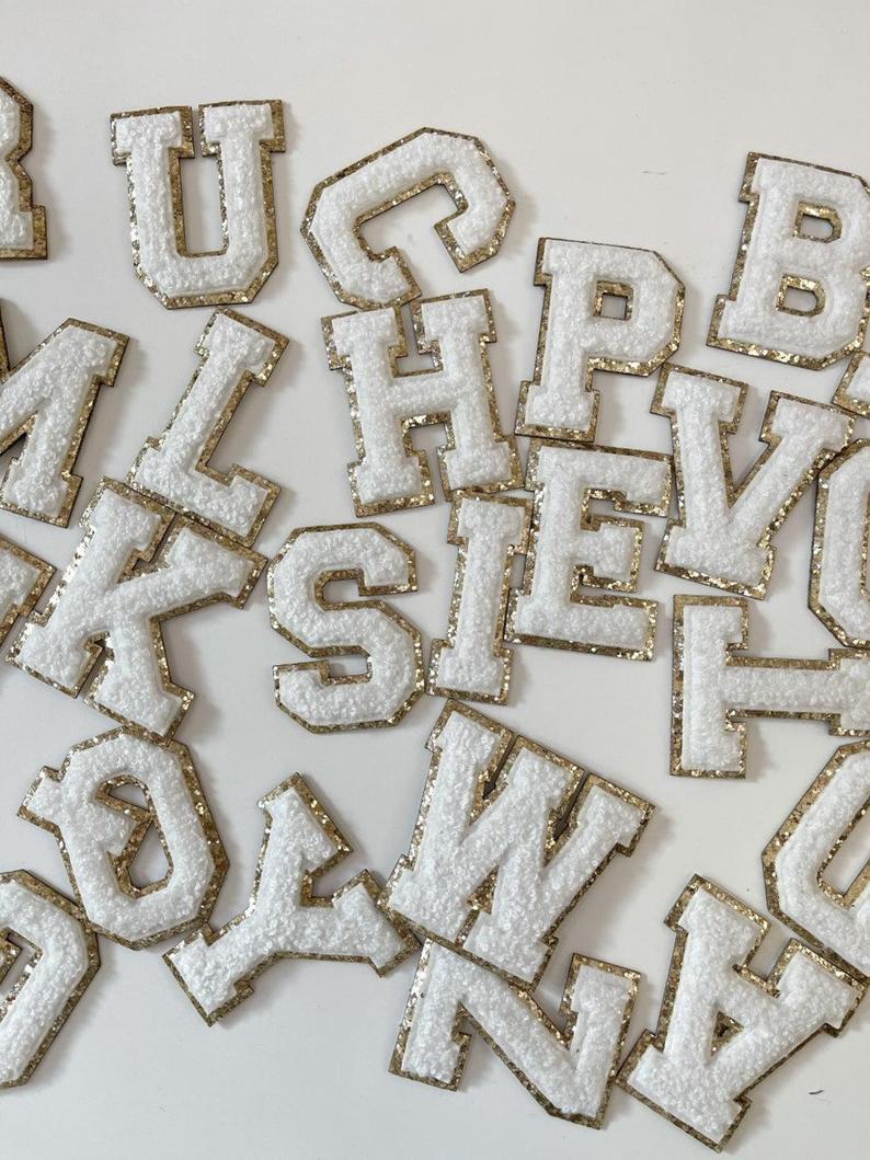 White Varsity Glitter Letter Chenille Initial Patch
