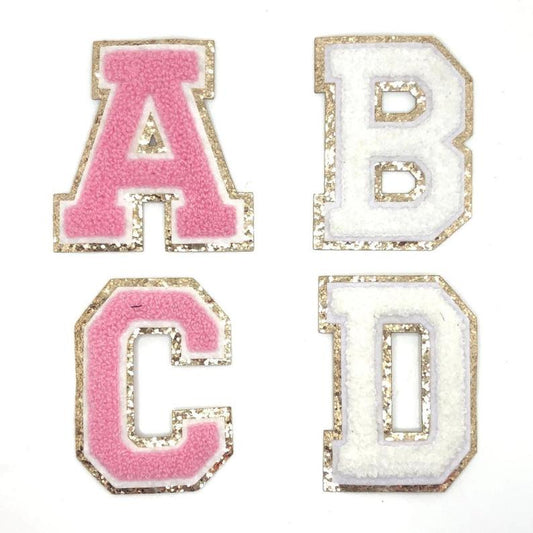 Pink Varsity Glitter Letter Chenille Initial Patch