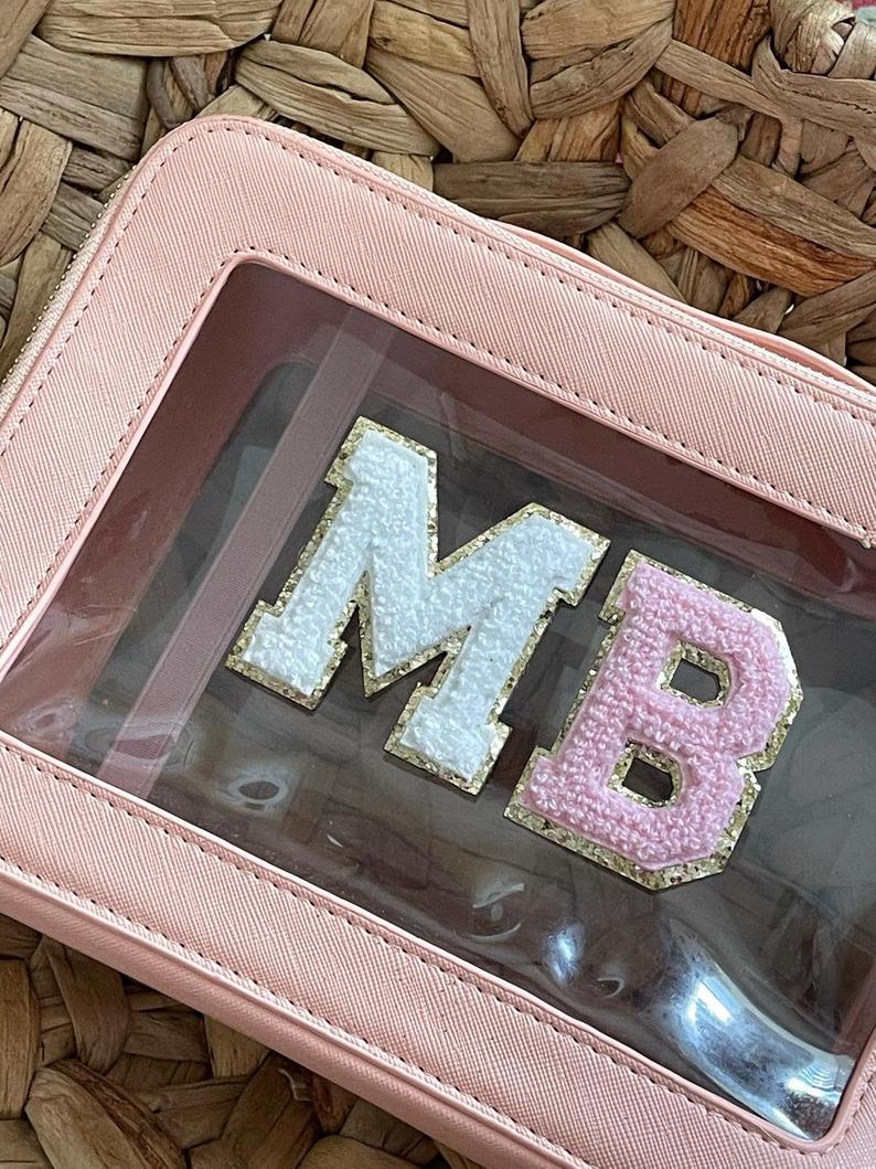 Pink Varsity Glitter Letter Chenille Initial Patch